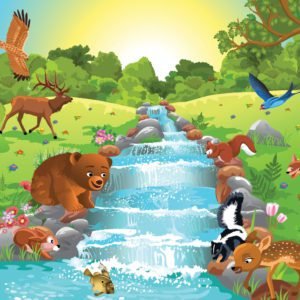 Animals and Waterfall