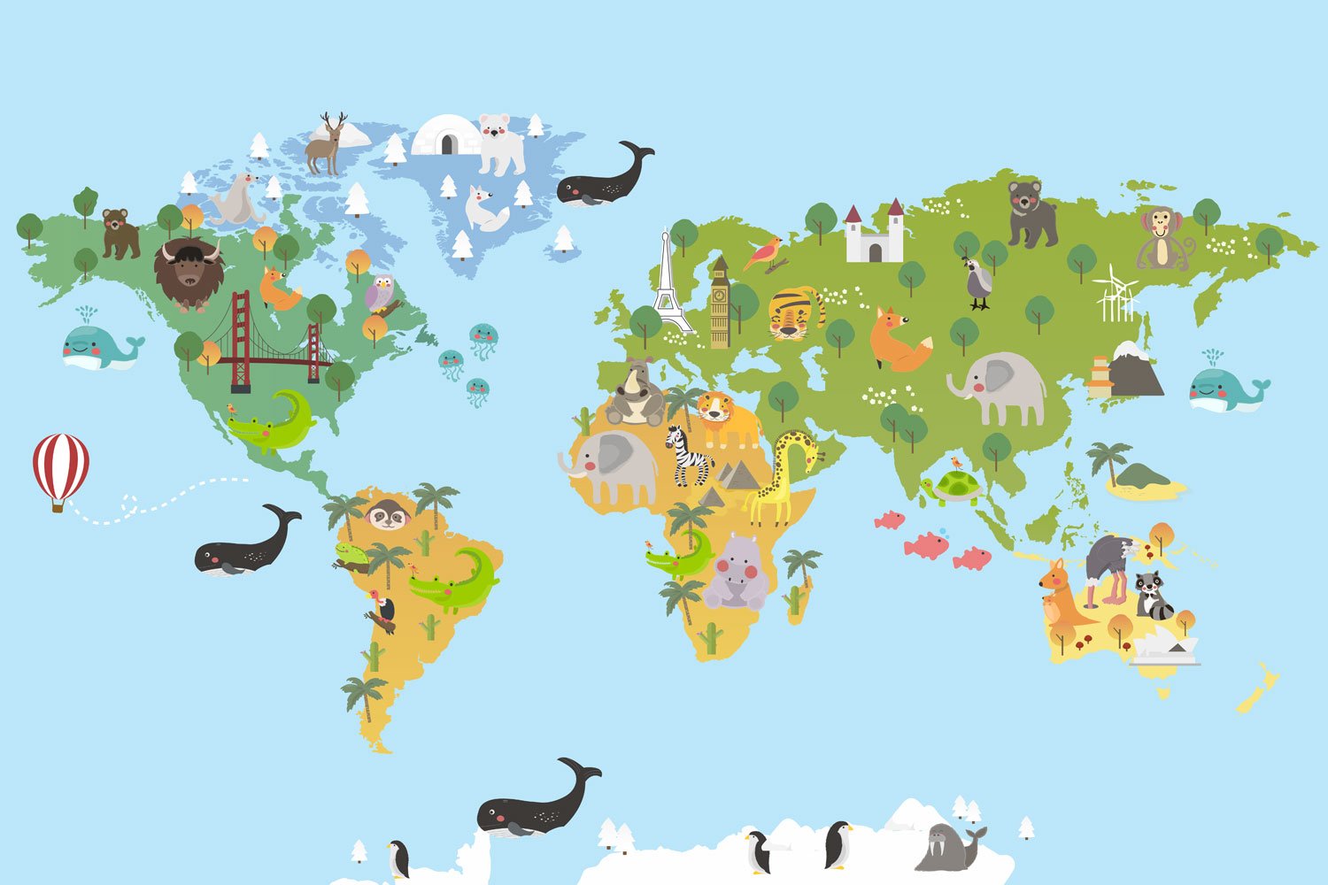 Cartoon Animals World Map – Print A Wallpaper