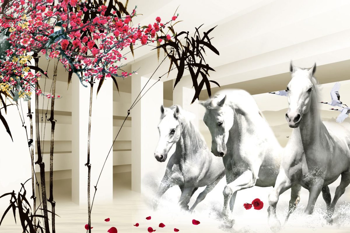 Horses with Red Flowers