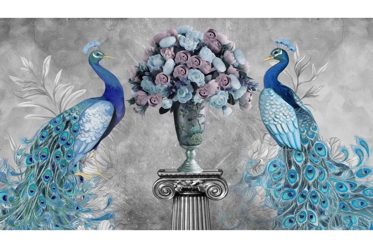 Peacocks With Flowers – Print A Wallpaper