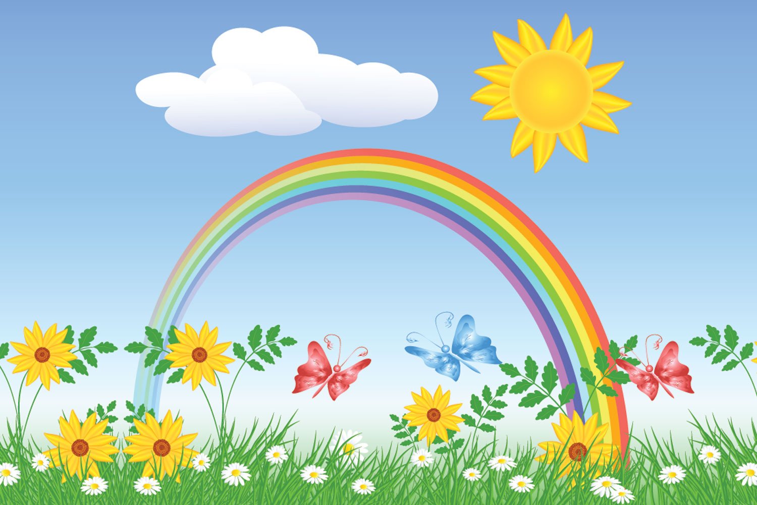 Солнечная Поляна с радугой и цветочками