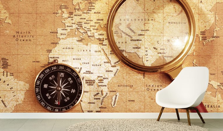 3D Look Kids World Map with Compass Wallpaper Mural