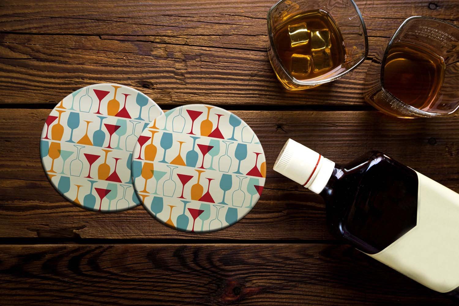 Glasses Lined Coasters Print A Wallpaper