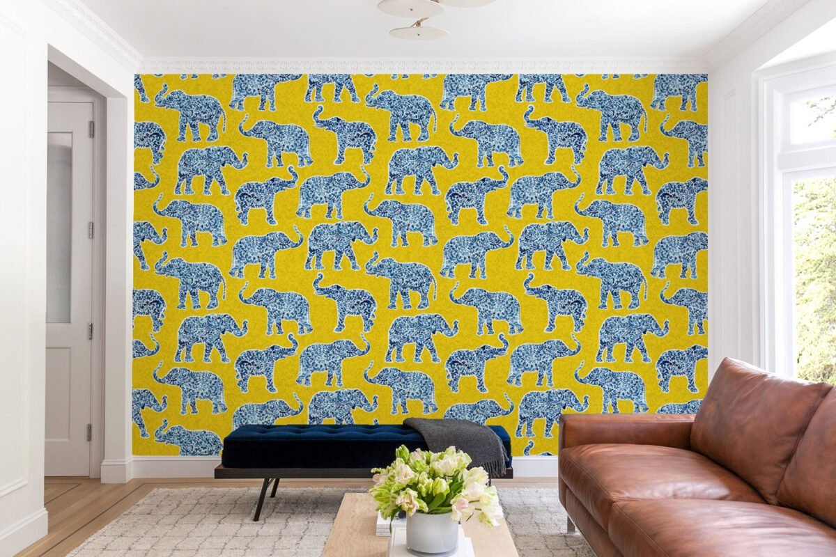 Blue Elephants Print A Wallpaper